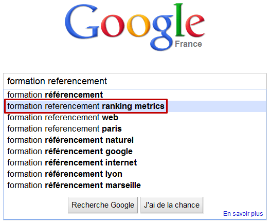 Google Suggest met en avant Ranking Metrics