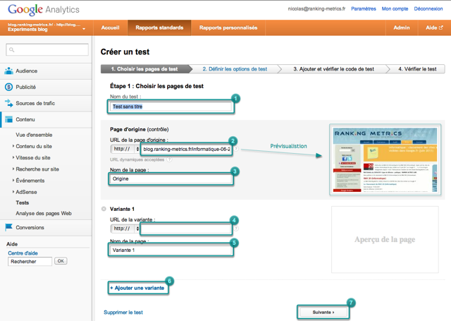 1. Choisir les pages de tests