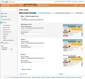 1. Choisir les pages de tests (saisie)