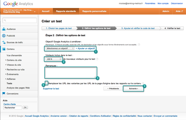 2. Définir les options de test